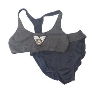 VTG 90's Guess Swim Giorgio Marciano Grey & Black Racerback Bikini Hi Cut 11/12